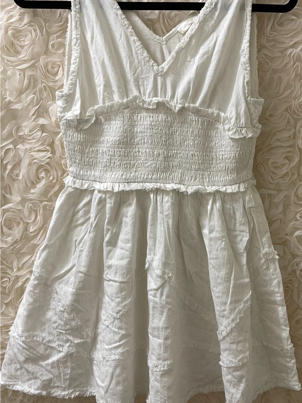 LoveShackFancy White Ruffled V-Neck Dress